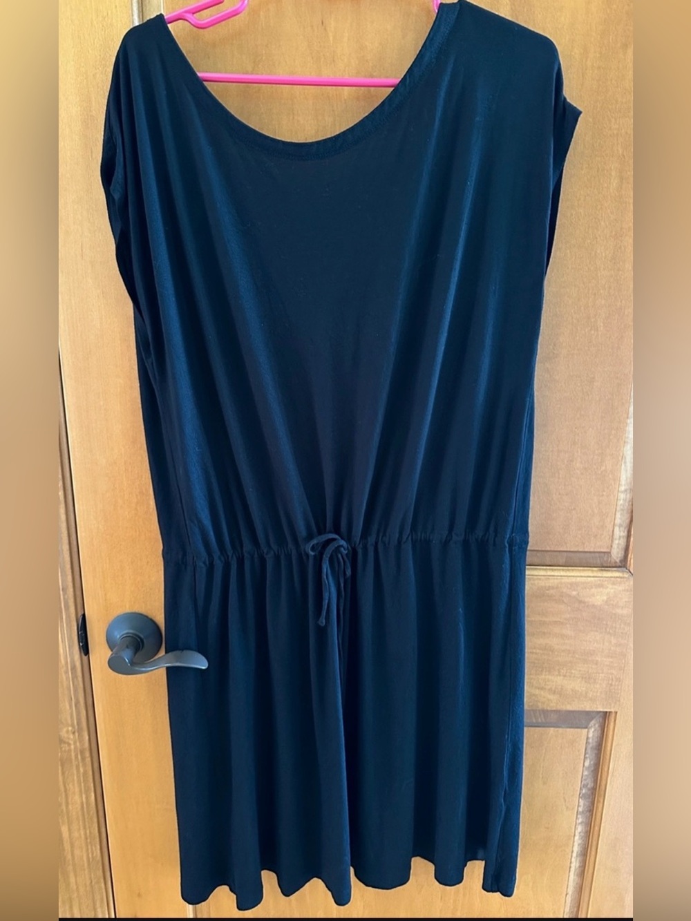 Gap True Black Sleeveless Drawstring Cinched Waist Midi Dress XL 🖤